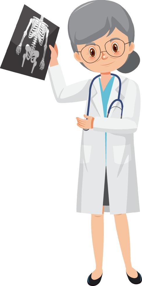 A doctor holding x-ray film cartoon character on white background vector