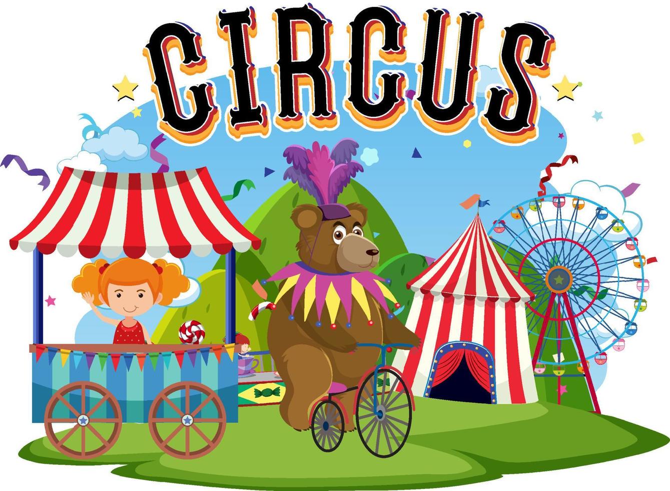 Circus bear performance riding a bicycle vector