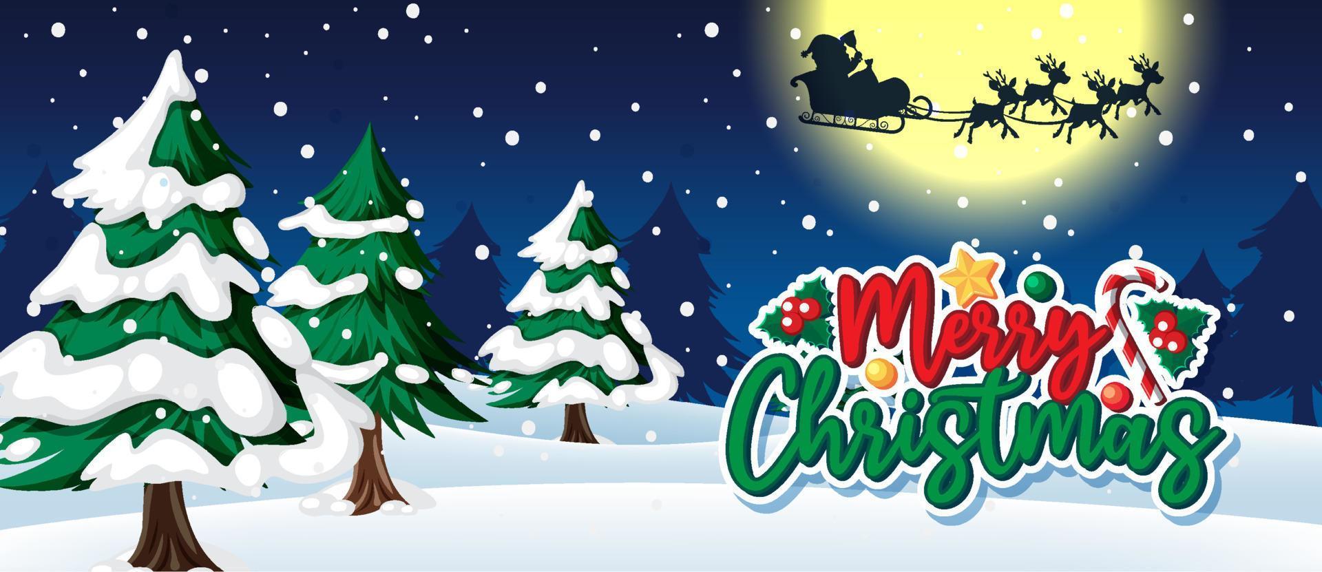 Merry Christmas banner with Snow falling at night vector