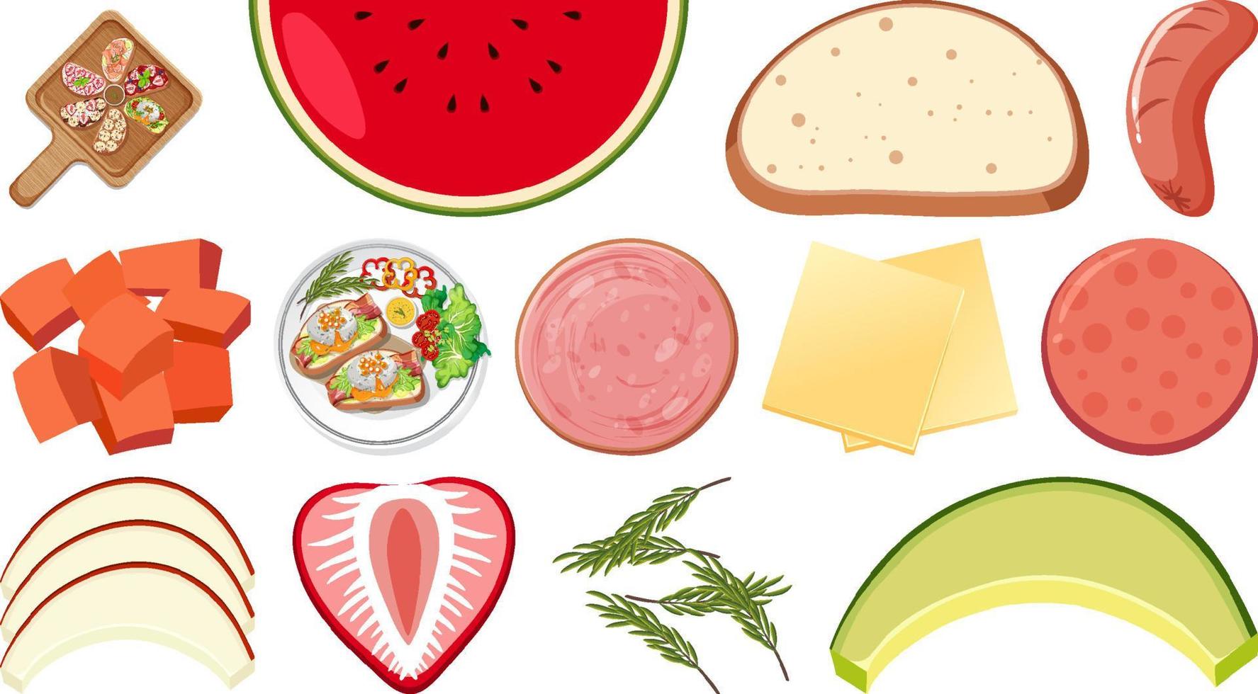 Collection of food ingredients on white background vector