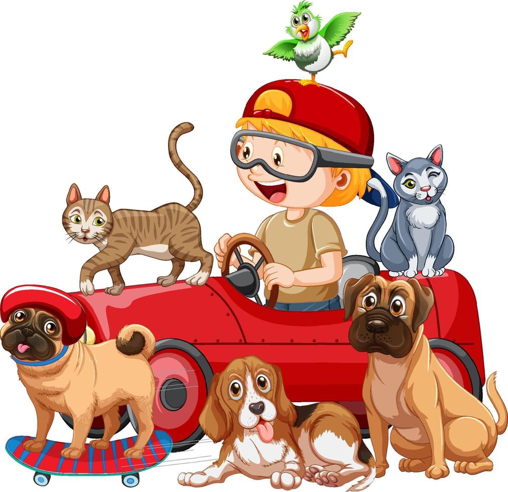 A boy with his cute dogs in cartoon style vector