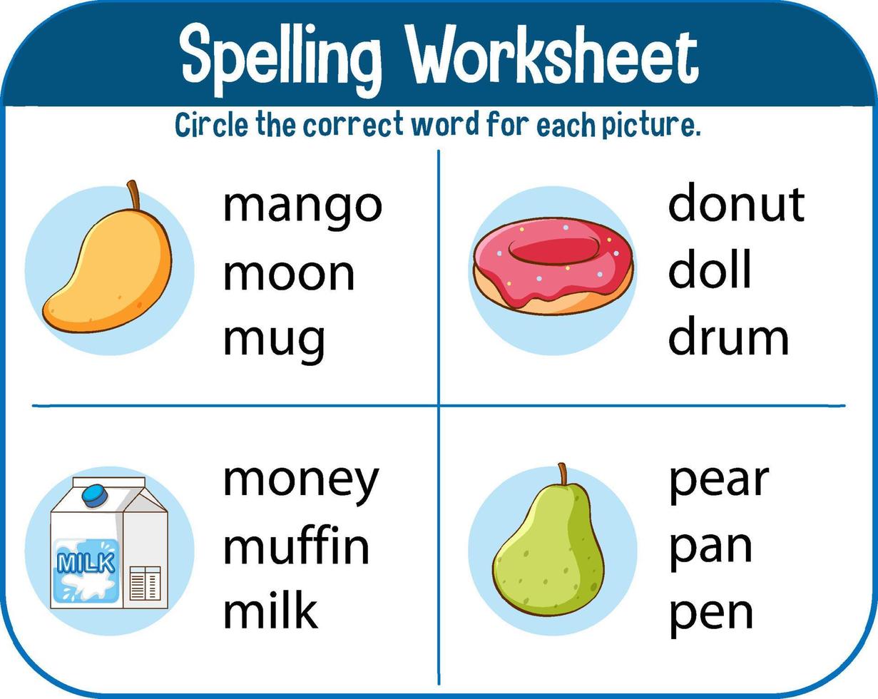 Spelling worksheet template for kids vector