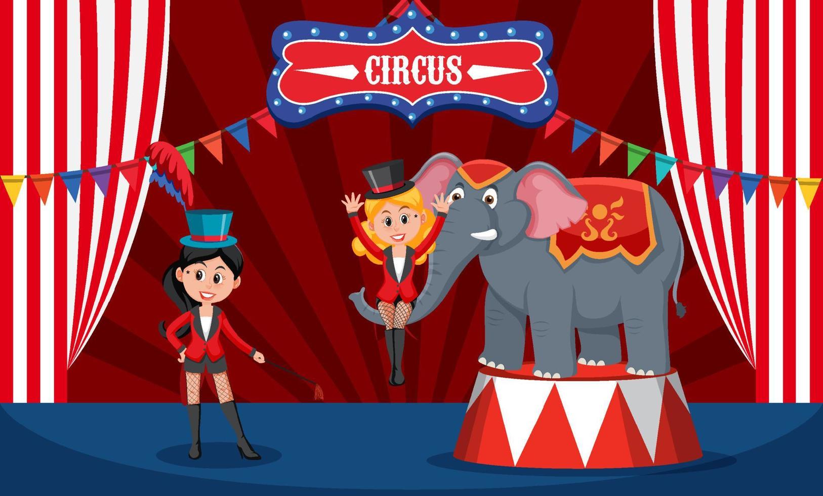 elefante con actuación de mago en el escenario vector