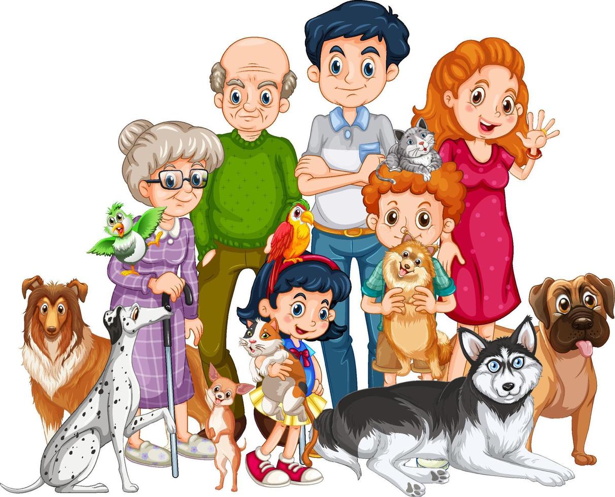 grandes miembros de la familia con muchos perros vector