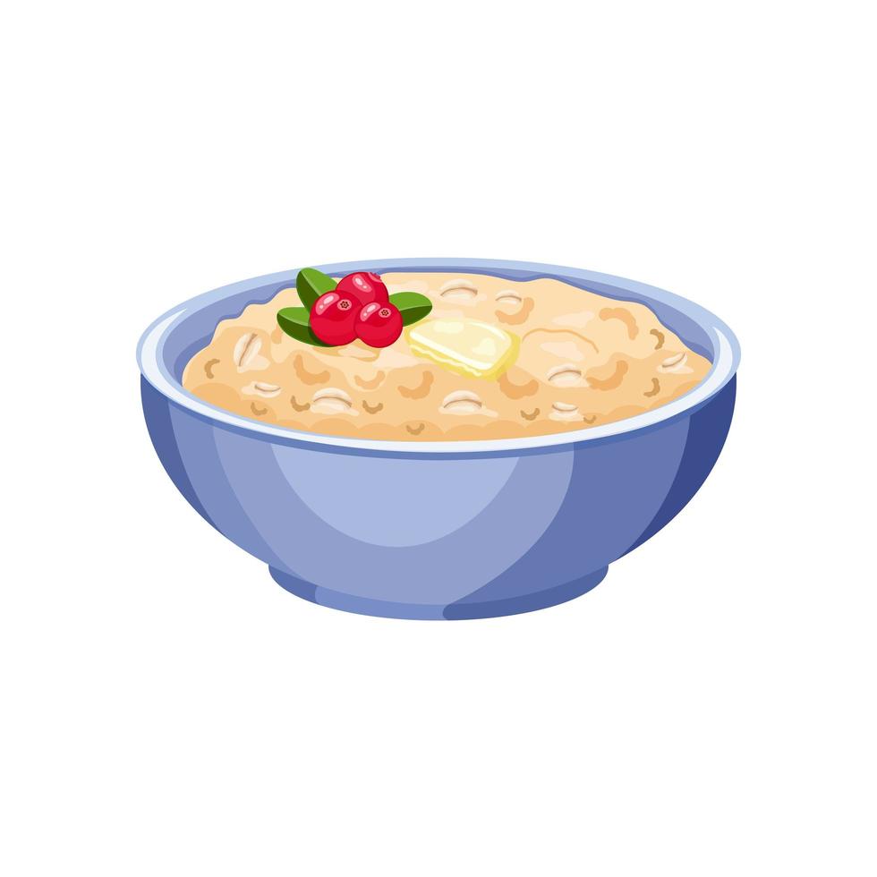 Oatmeal in a blue bowl with cranberries. vector