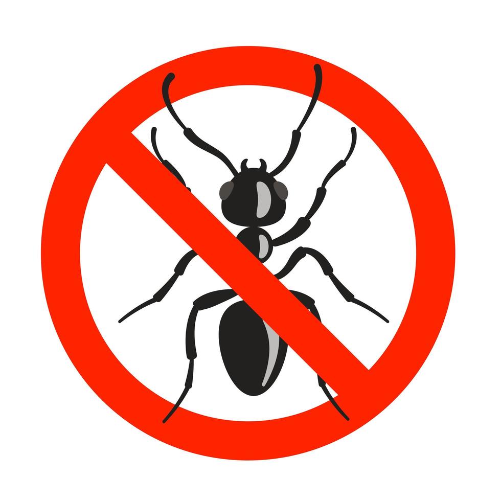 señal de prohibición de hormigas. símbolo de advertencia de desinfección de insectos. vector