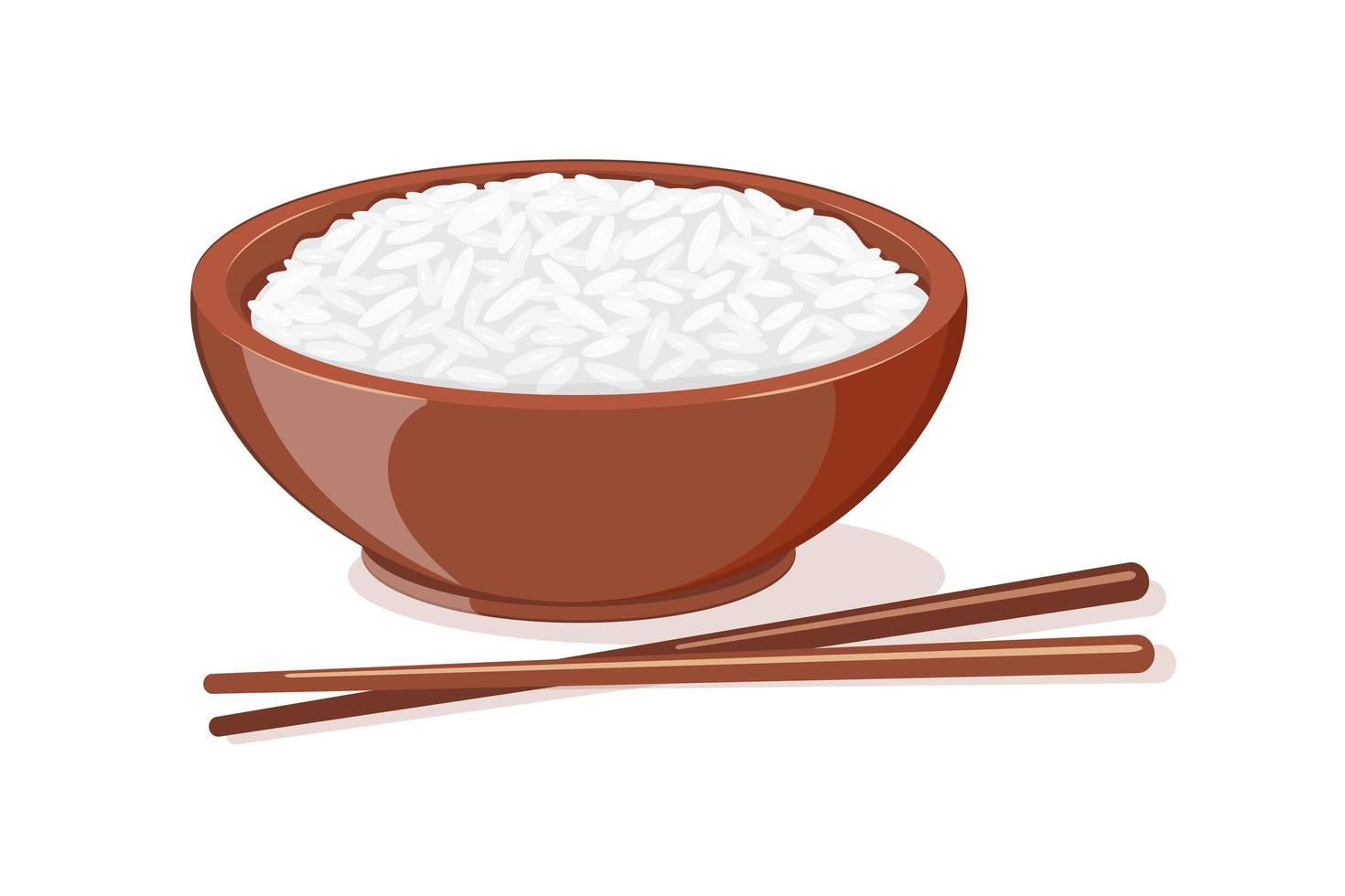 Rris boiled in brown cup with Chinese chopsticks. vector