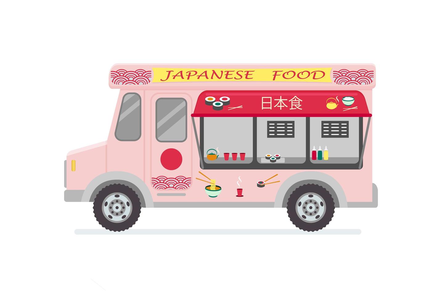 camión de comida comida japonesa, entrega de comida asiática. vector