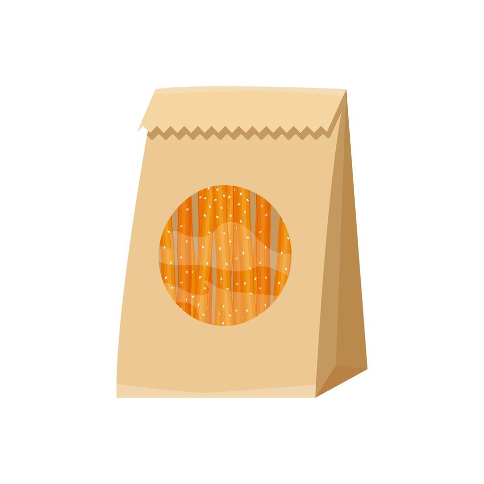 Salted sticks in paper packaging, beer snacks. vector