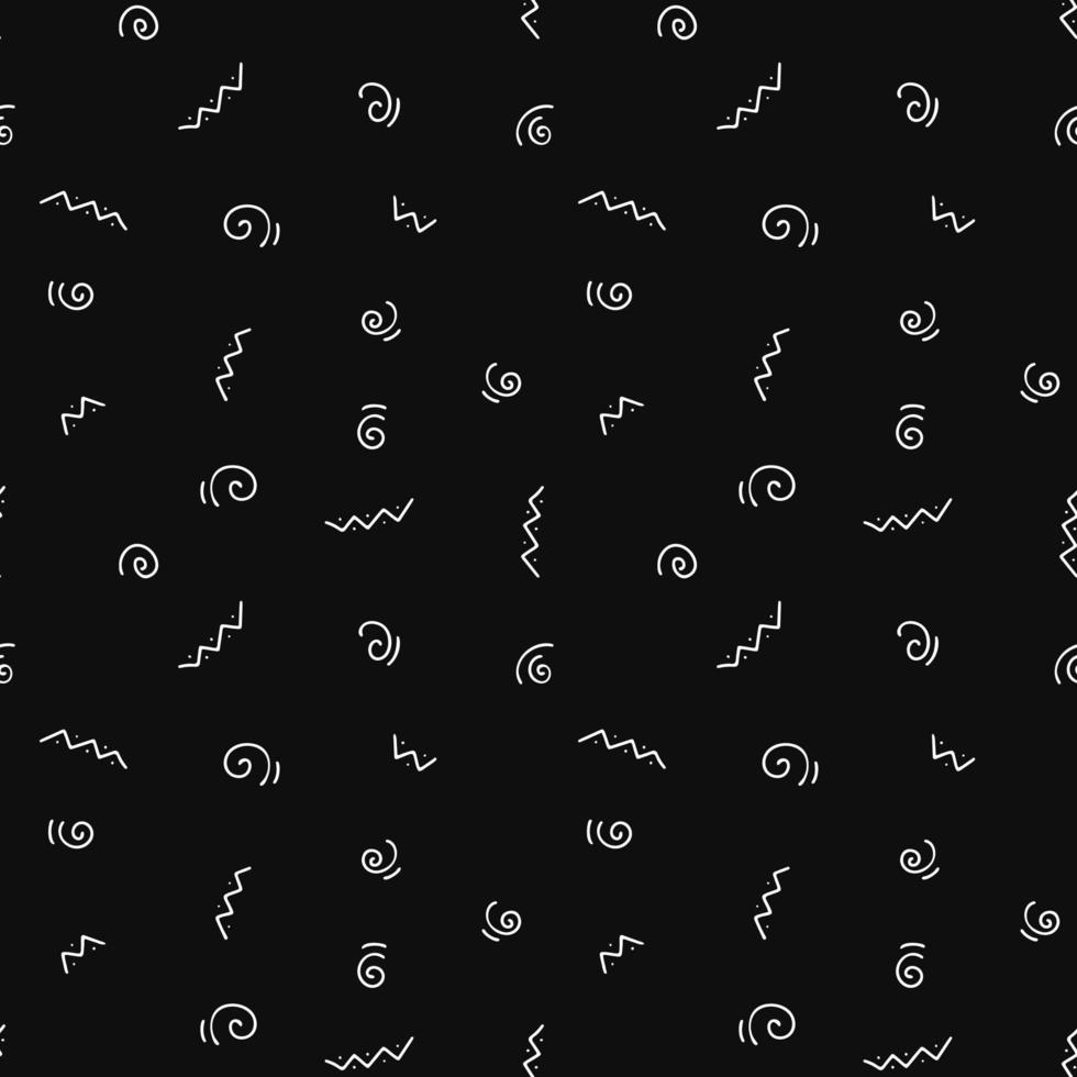Seamless black and white pattern with abstract simple doodle elements. Dotted curls and zigzags. Vector endless texture