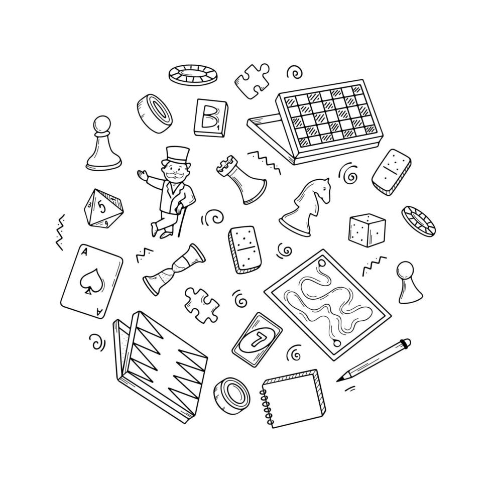 Board games set of elements. Vector hand drawn illustration. Simple doodles