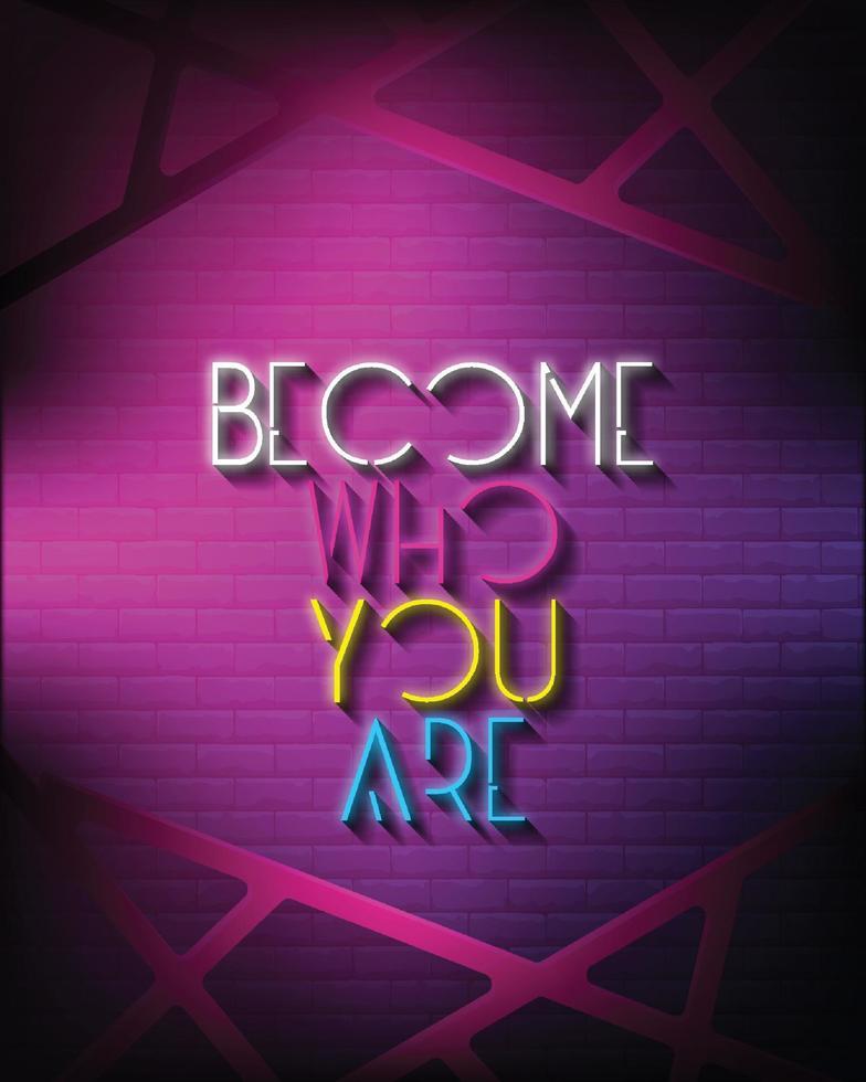 Concept neon quote banner, logo, label and poster, vector illustration on brickwork background. Design of calligraphy and font greeting, wedding, celebration card.