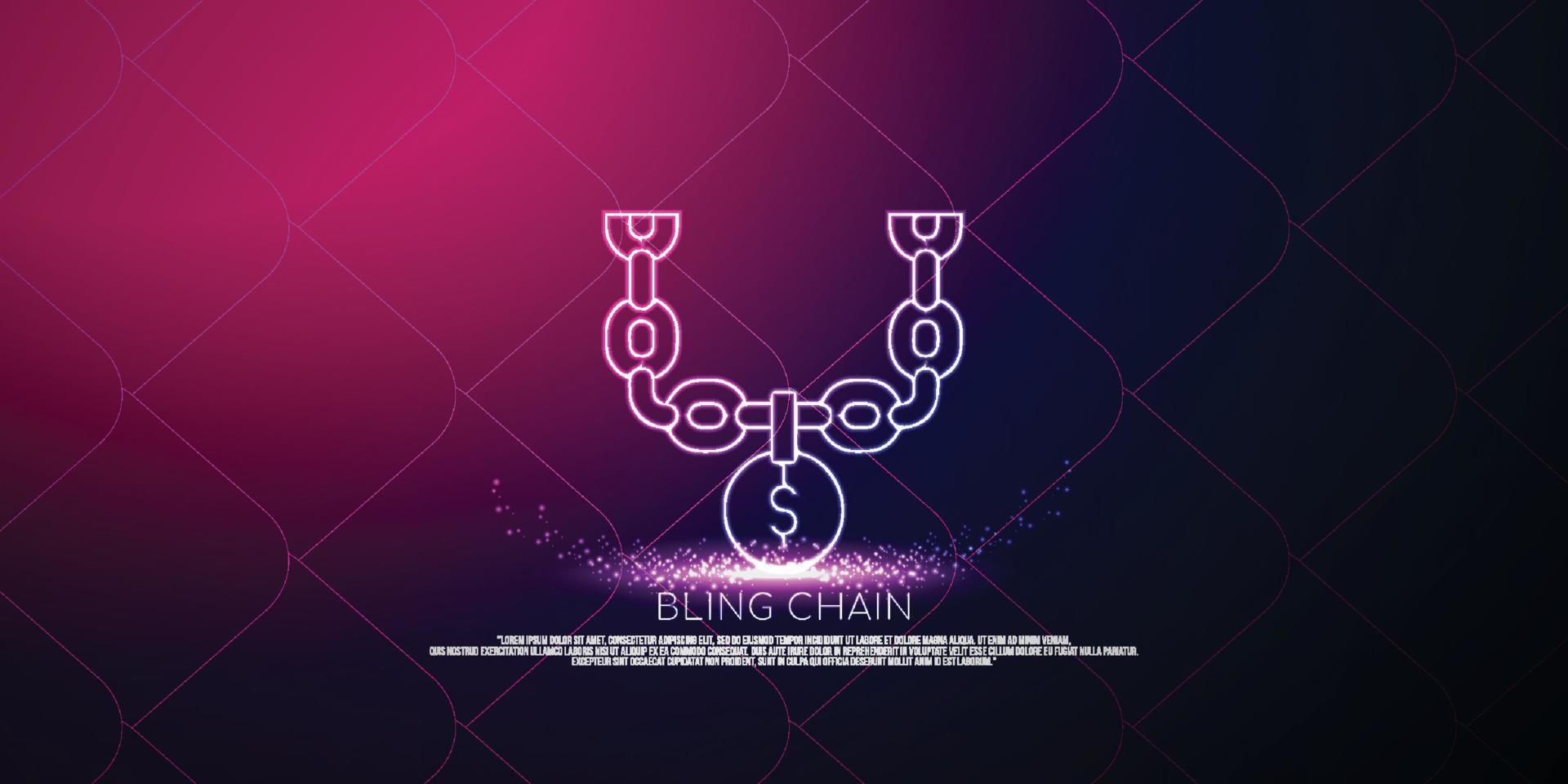 bling chain digital concept, particle style design. Wireframe lightweight connection structure,banner, logo, label and poster, Vector illustration