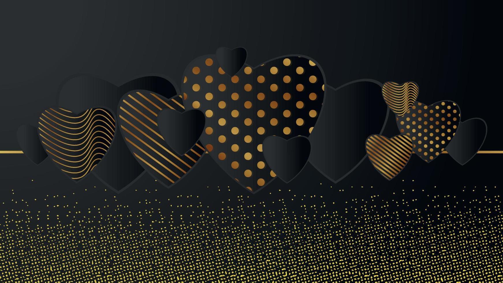 Modern happy valentine's day black background with realistic hearts Free Vector