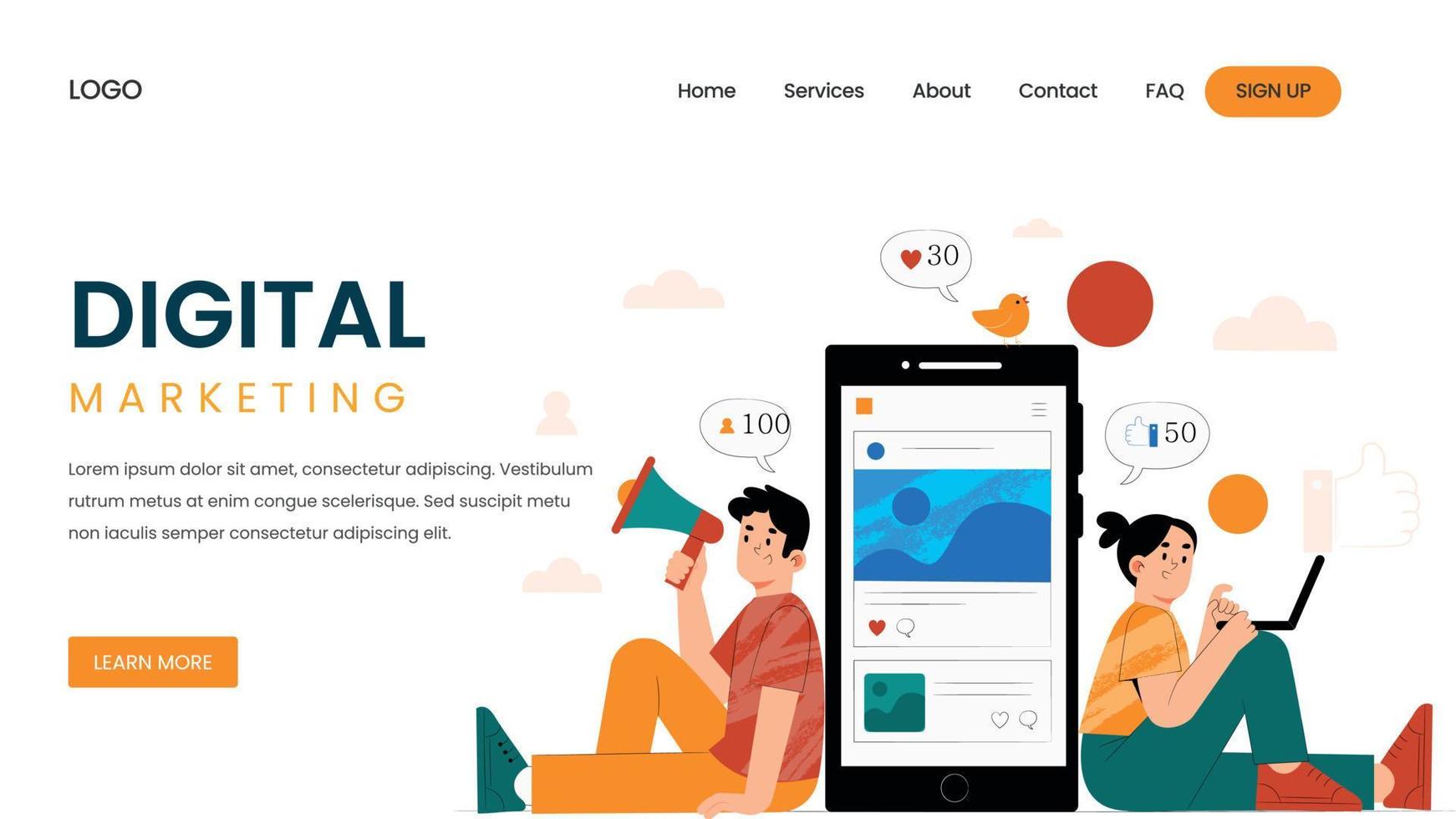 Digital marketing landing page template vector