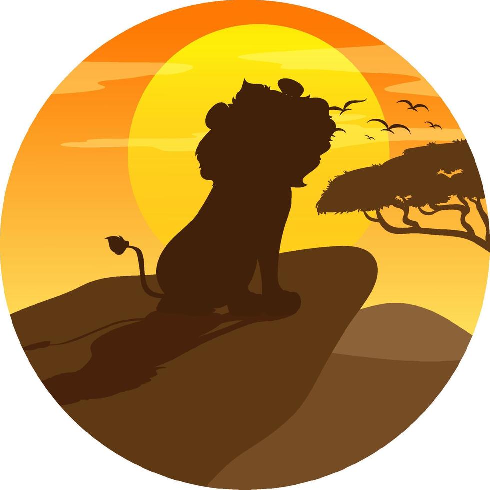 Lion silhouette in savanna forest vector