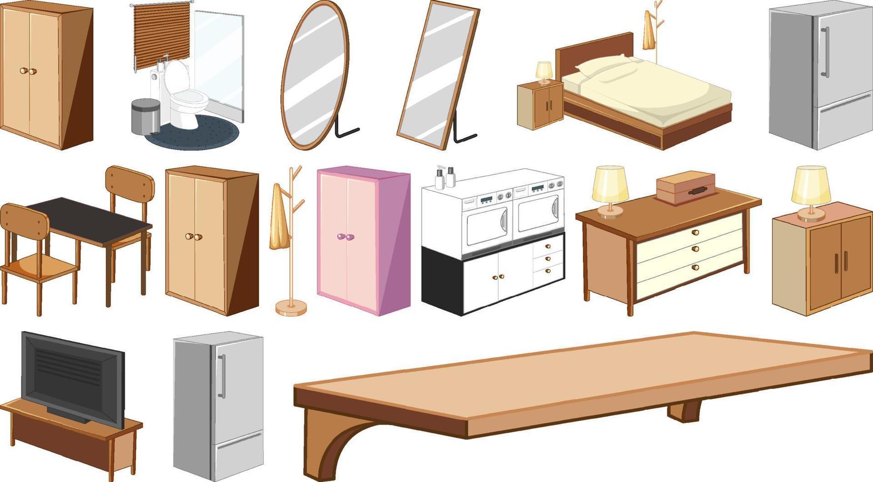 Set of interior furniture and decorations vector