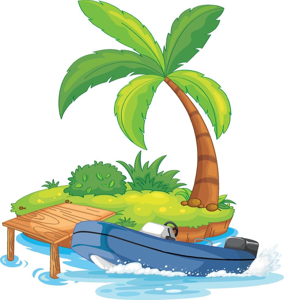 Isolated island pier with motorboat vector