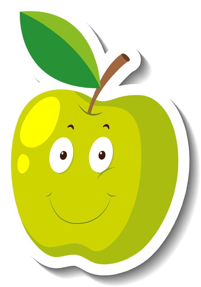 Green apple with smiley face in cartoon style vector