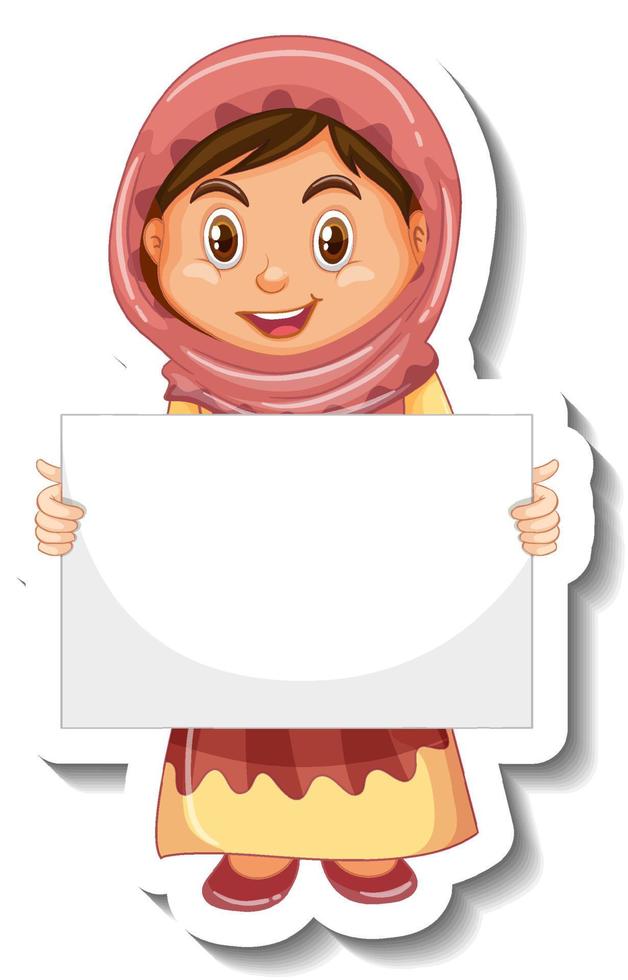 niña musulmana árabe sosteniendo pancarta vacía vector