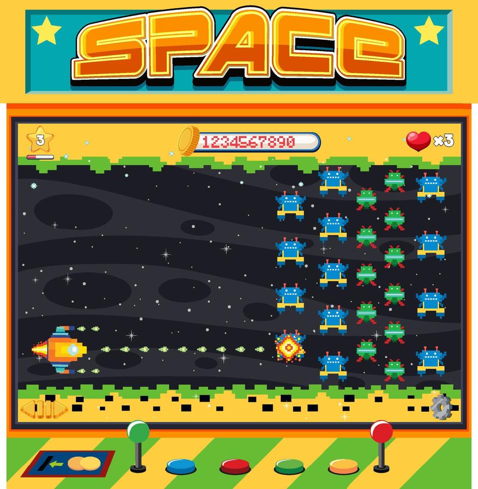 interfaz de juego de espacio de píxeles de aarcade vector