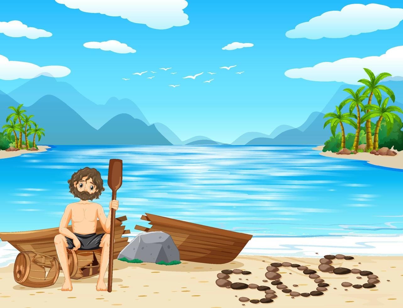 A man on deserted island isolated vector