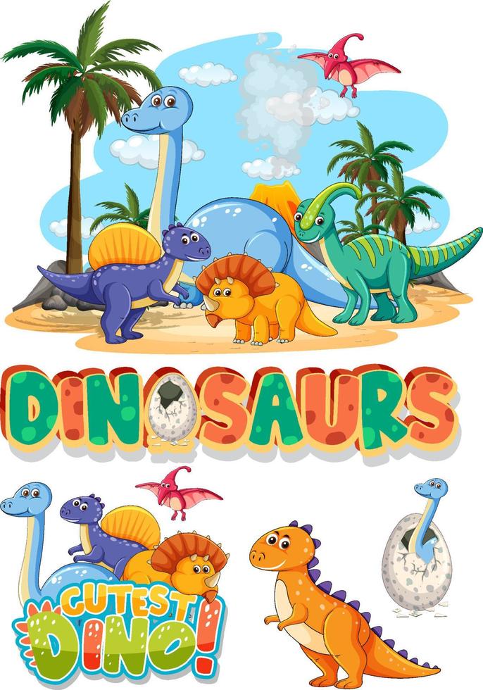 conjunto de lindos personajes de dibujos animados de dinosaurios vector