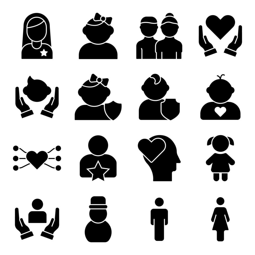 Pack of Family Solid Icons vector