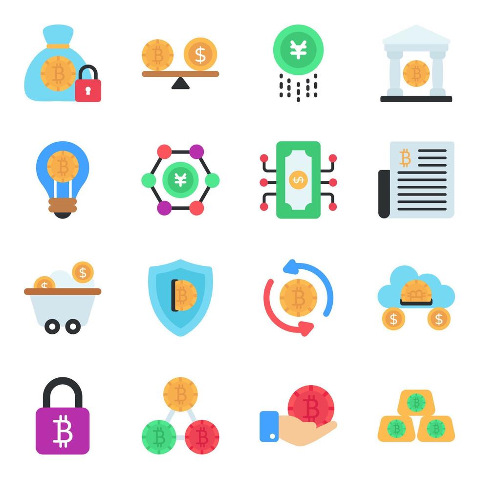 Pack of Bitcoin Flat Icons vector