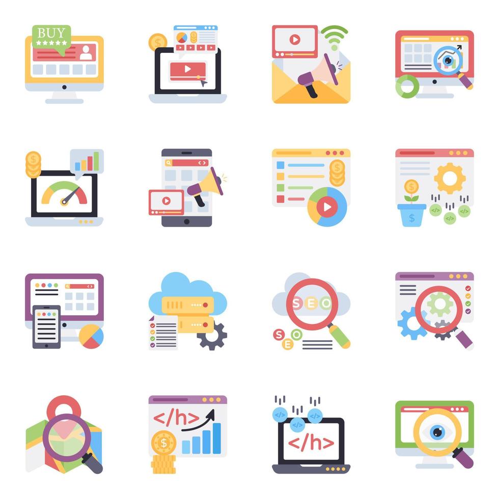 Pack of Seo Flat Icons vector