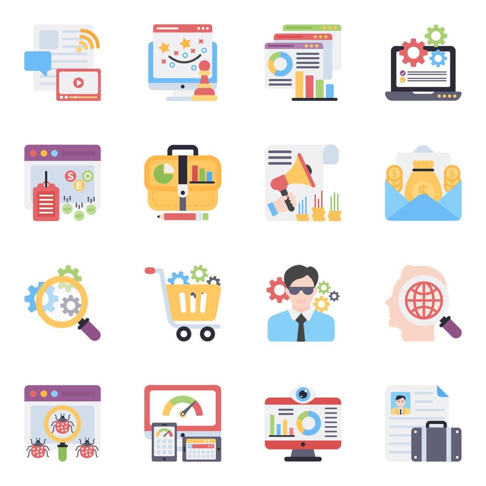 Pack of Search Engine Optimization Flat Icons vector