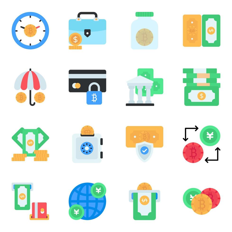 Pack of Cryptocurrency Flat Icons vector