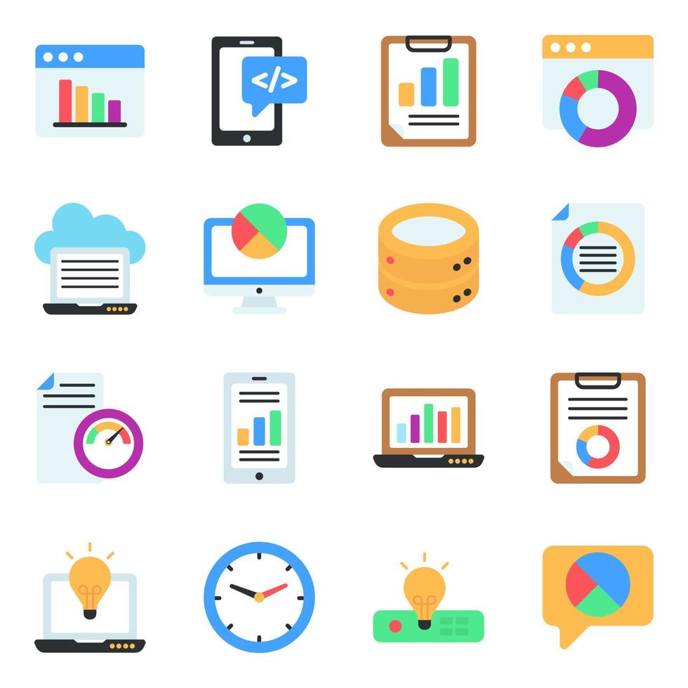 Pack of Data and Document Flat Icons vector
