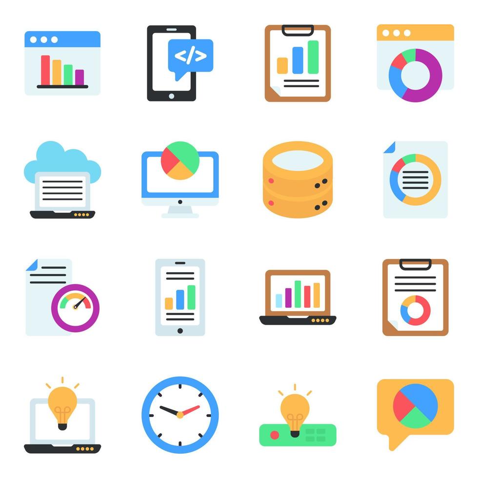 paquete de iconos planos de datos y documentos vector