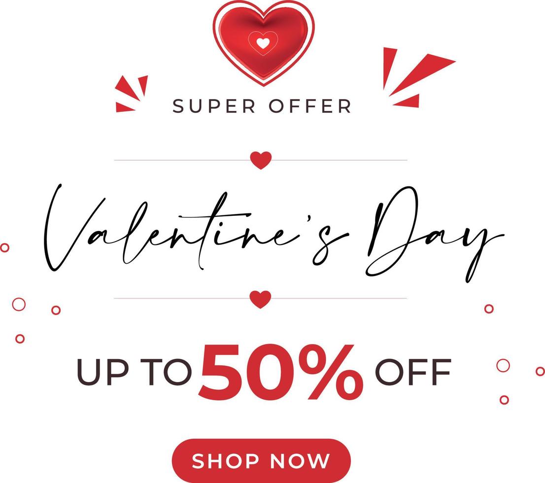 Valentines day supper sale offer banner with vector
