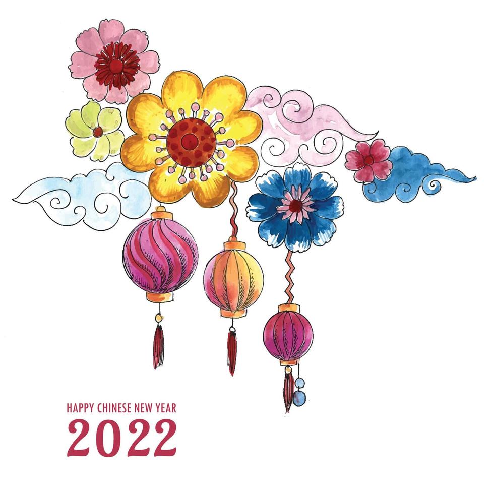 diseño de tarjeta de felicitación de año nuevo chino 2022 vector