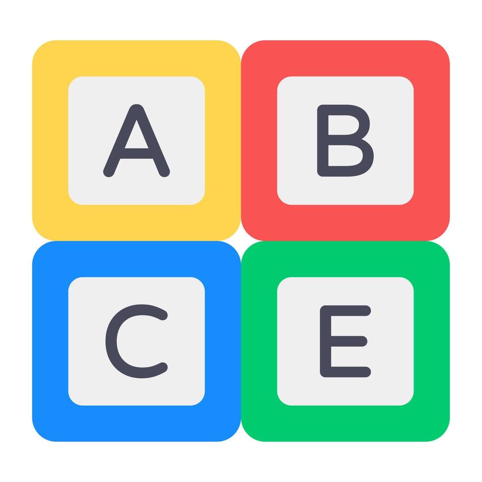 bloques alfabéticos, vector de educación de jardín de infantes en diseño plano.