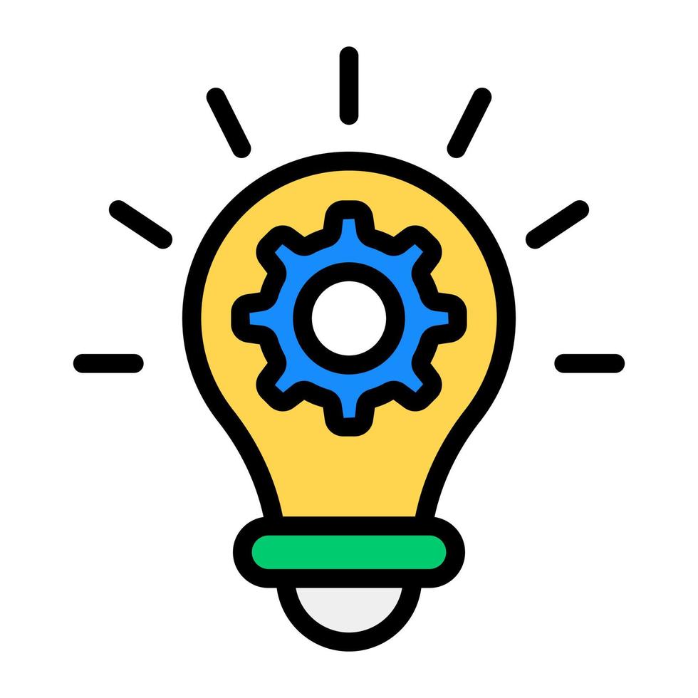 Gear inside bulb, trendy flat vector of idea management