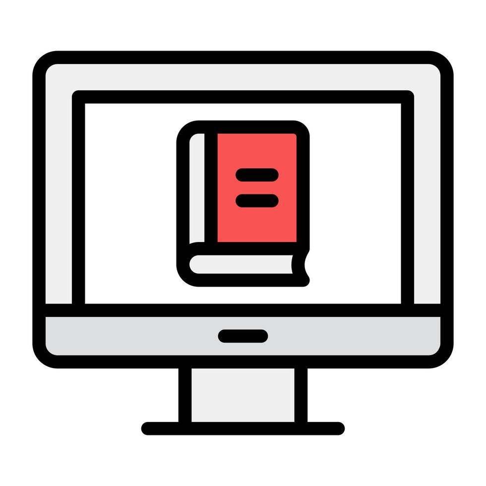 icono de libro en línea en estilo plano moderno, estudio en línea vector