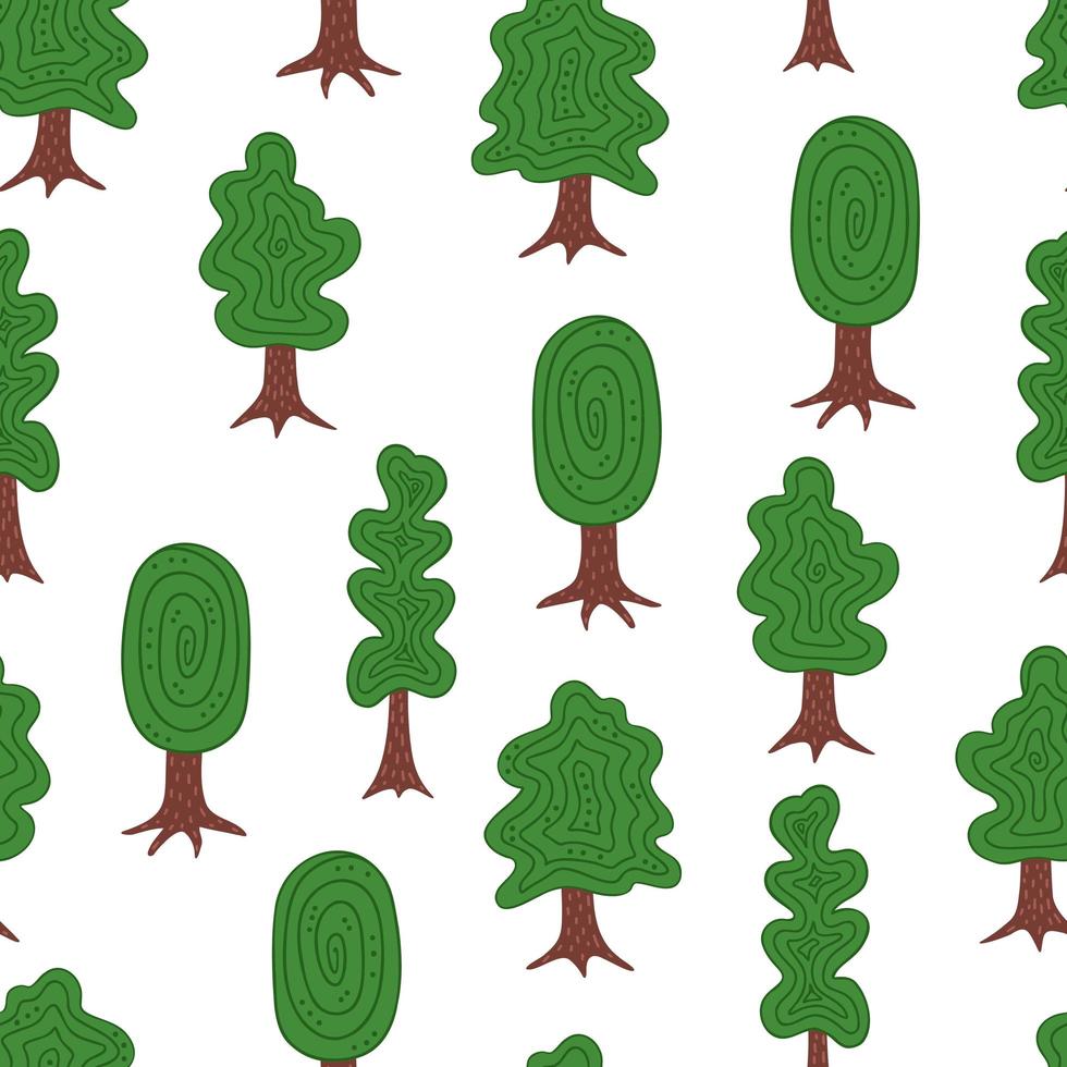 bosque de patrones sin fisuras, conjunto de árboles. ilustración para impresión, fondos, cubiertas, empaques, tarjetas de felicitación, carteles, pegatinas, textiles, diseño estacional. aislado sobre fondo blanco. vector