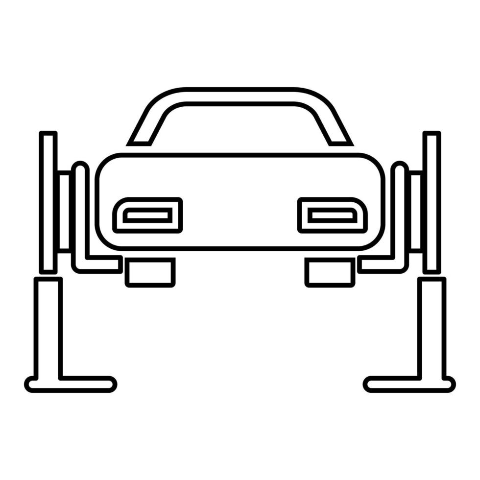 Car lift Car repair Service concept Car on fix lift Car lifted on auto lift icon outline black color vector illustration flat style image