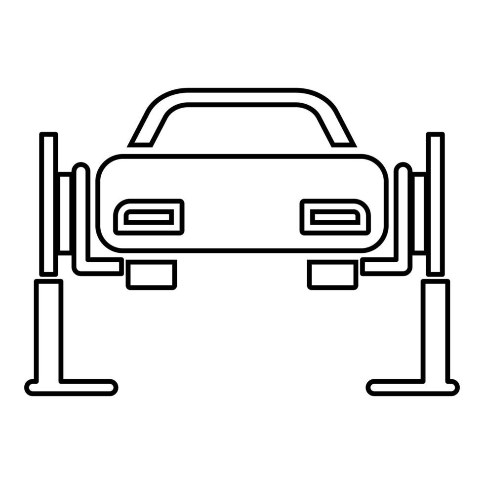 Car lift Car repair Service concept Car on fix lift Car lifted on auto lift icon outline black color vector illustration flat style image