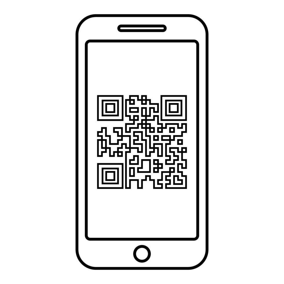 Smartphone with QR code on screen icon outline black color vector illustration flat style image