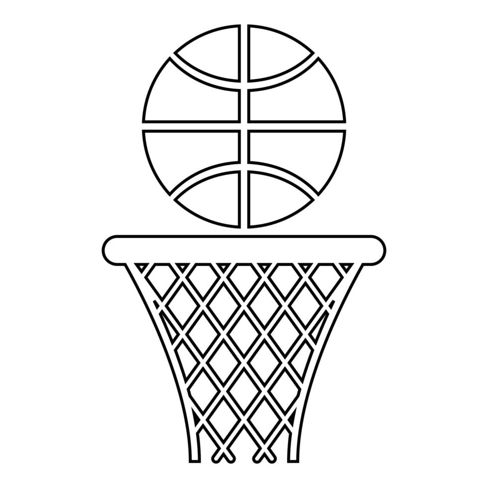 Basketball basket and ball Hoop net and ball icon outline black color vector illustration flat style image