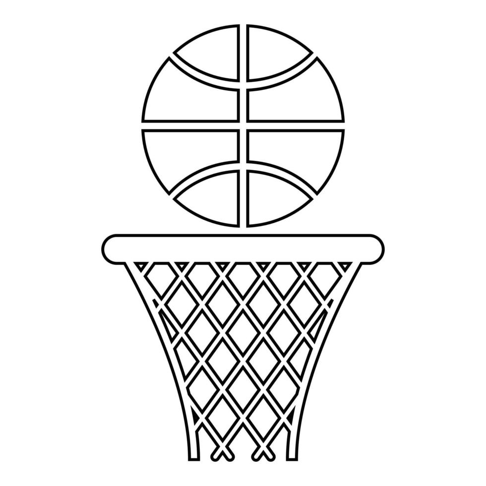 canasta de baloncesto y red de aro de pelota e icono de pelota contorno color negro vector ilustración imagen de estilo plano