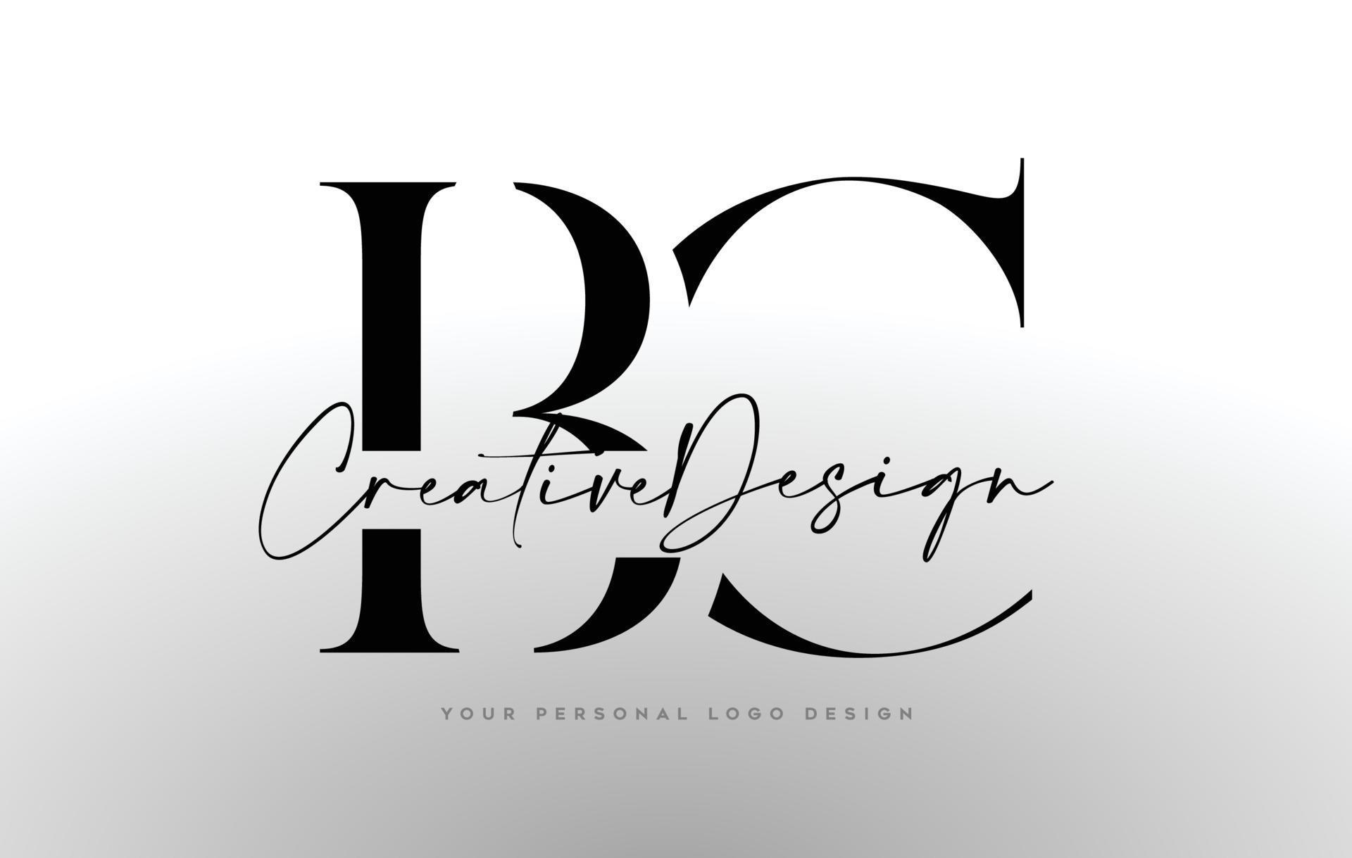 BC Letter Logo Design Icon with Serif Font and United Creative Letters