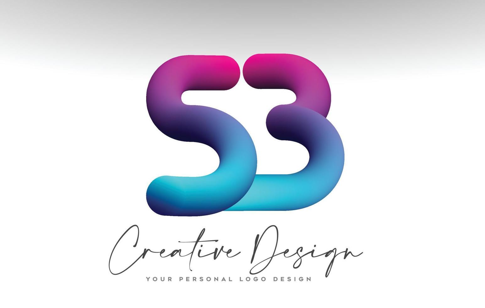 logotipo de letra sb con ilustración de vector de aspecto 3d degradado azul púrpura