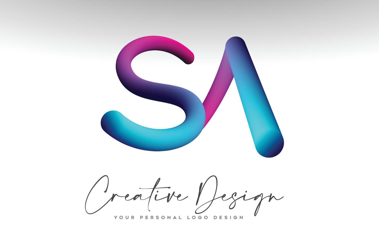 SA Letter Logo with Blue Purple Gradient 3d Look Vector Illustration