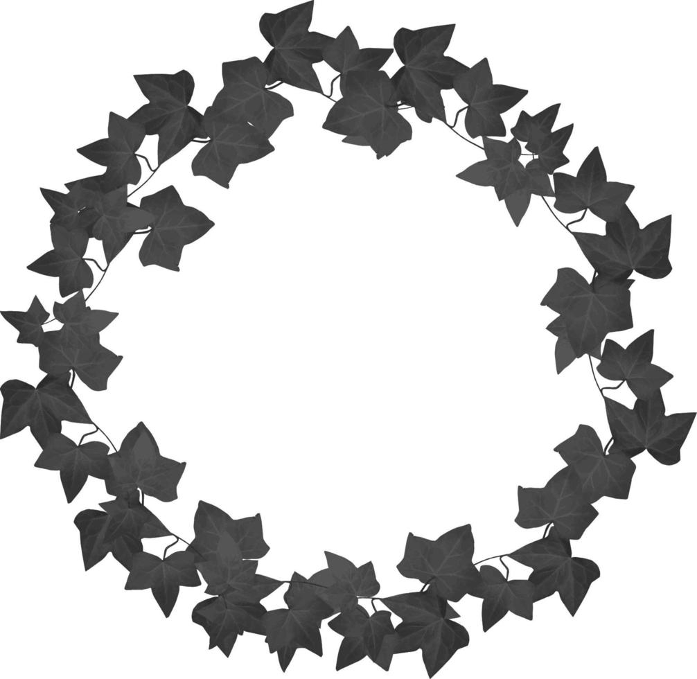 Black ivy wreath in dark academia style, trendy vector illustration on white background.