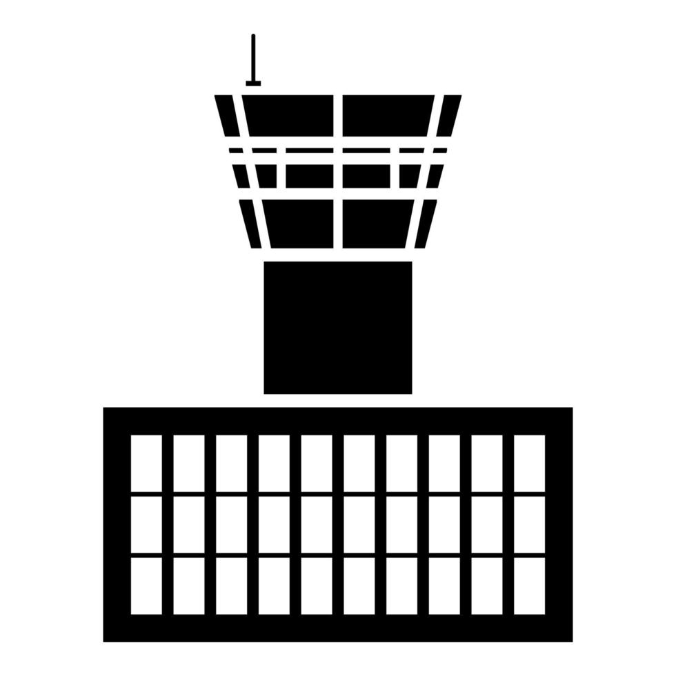torre de control del aeropuerto edificio del aeropuerto icono de la torre de control de vuelo color negro ilustración vectorial imagen de estilo plano vector